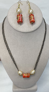 Spinal And Bamboo Coral With Swarovski Baroque Pearl Necklace And Earring Set