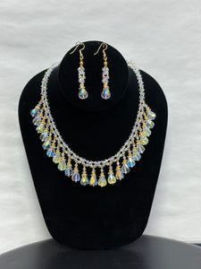 Swarovski Crystal Necklace With earring set (Gold Beads 24K Plated Beads)