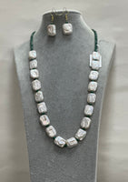 Freshwater Pearl With Russian Emerald Beads Victorian Pendant And Earring Set