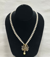 Rice Pearl 2 Strands Necklace Set with Gold Beads #RPSG