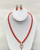 Taiwan Rice Coral Necklace And Earring Set(With Cz Pendent And Earring Set)(24K gold coated beads)