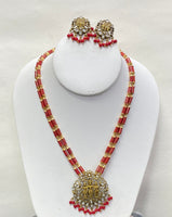 Taiwan Coral Tubes Necklace With Earring Set (Victorian Pendent And Earring Set 24k Plated Beads)