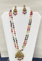 Oval Shape Navratan Beads Necklace And Earring Set (Victorian Pendent And Earring Set 24k Gold Coated Beads)