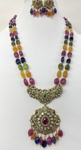 Multi Sapphire Necklace And Earring Set (With Victorian Pendent And Earring Set)