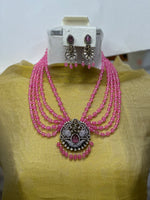 Pink Quartz With Freshwater Pearl Necklace With Earring Set (Victorian Pendent And Earring Set)