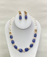 AAA Quality Tanzanite With Natural Freshwater Pearl Necklace With Earring Set (1g Gold BEads)
