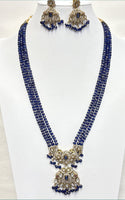 3-String Blue Sapphire Necklace Set with Victorian Pendent and Earrings