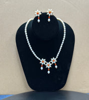 Pearl and Coral Necklace set and Earrings (24KT Gold Plated Beads)