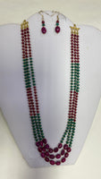 3-Strand Israeli Cut Ruby And Emerald Necklace With Earrings