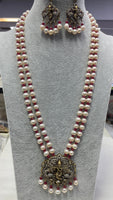 Freshwater Pearl With Natural African Ruby Necklace And Earring Set With (Victorian Pendant And Earring)