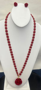Bamboo Coral Necklace set with rose flower earring and pendant