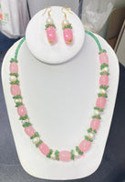 Jade, Pearl And Natural Russian Emerald Necklace And earring Set (With 24k plated beads)