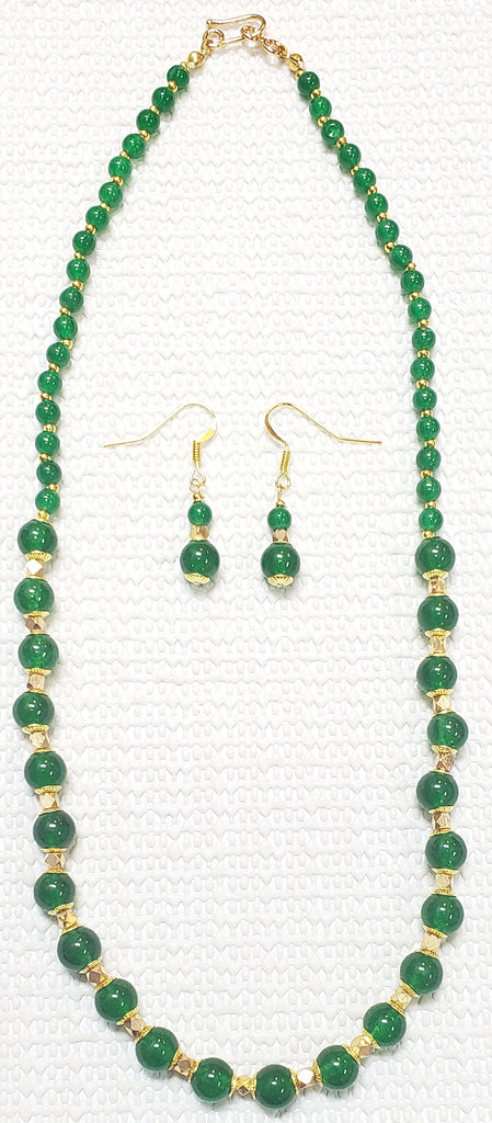 Jade Necklace Chain Set with Golden Faceted Beads