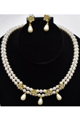 2-String Swarovski Crystal Pearl Necklace Set with Drops
