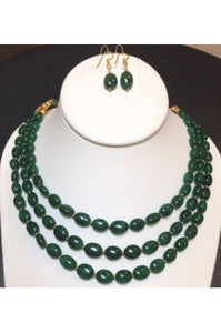 3-Strand Emerald Oval Necklace Set