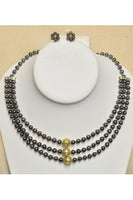 3-String Black Pearl Necklace with Flower-Shape Earrings.jpg