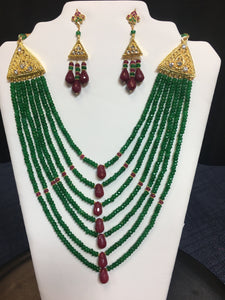 7-String Ruby and Emerald Color Jade Necklae Set