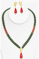 Coral and Jade Necklace with Drops #RCJ-2