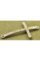 Silver-Color Cubic Zieconia Curved Cross (44mm x 24mm)