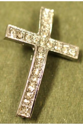 Silver-Color Cubic Zirconia Curved Cross (35mm x 24mm)