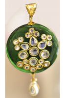 Emerald-color Polki Pendant 40mm with Kundun-Work