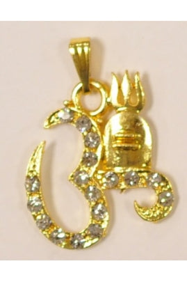 Golden-color OM and Shiva pendant 23.5mmx27mm with Cubic Zirconia