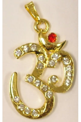 Golden-color OM pendant 25mmx34.5mm with Cubic Zirconia