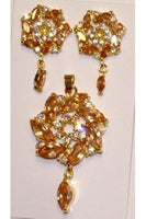 Honey Brown Color Cubic Zirconia Pendant and Earring Set #HCZ-1