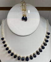 Pearl and Sapphire Drop Necklace Set #PSD-1