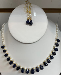 Pearl and Sapphire Drop Necklace Set #PSD-1