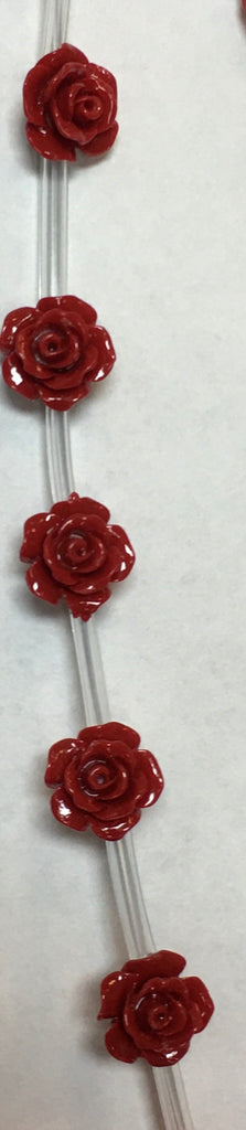 Red Side-Drilled Powdered Coral Rose Flower