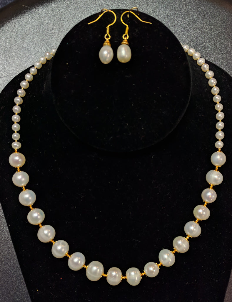 Pearl Necklace Set with Alternating Golden Spacers
