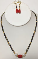 2-String Spinel Necklace Set with 24kt Gold Plated Beads, Pearl, and Coral Drum