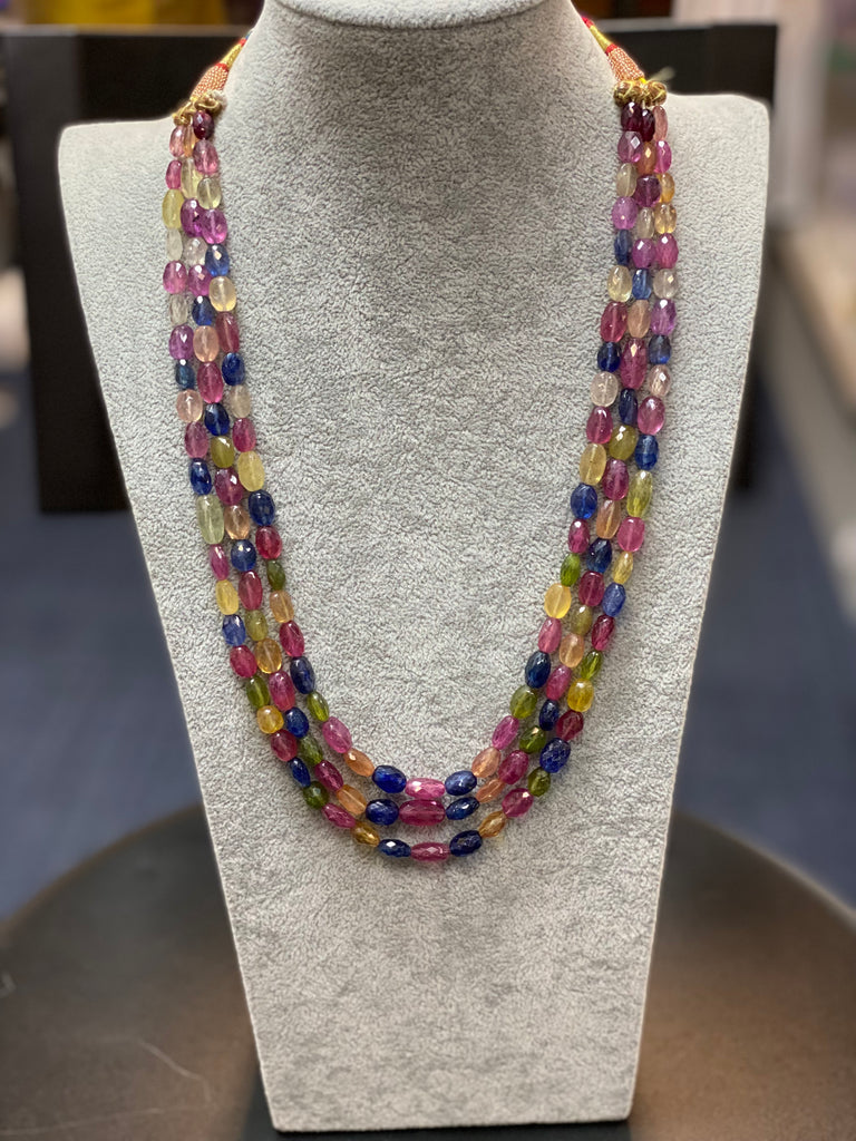 3-Strand Multi Precious Faceted Oval Shape Beads On Sarafa(110grams)