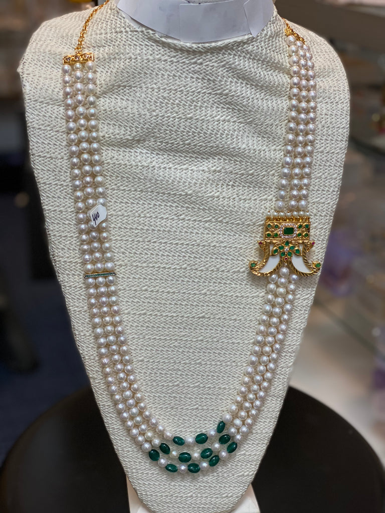 3-Strand pearl and Jade Necklace