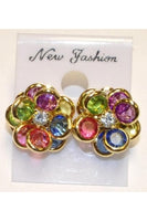Multi-color Rhodium Crystal 13mm Flower Earrings #CE-3