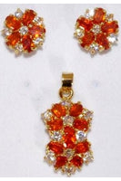 Orange and White Cubic Zirconia Flower Shape Pendant and Earring Set #OCZ-1