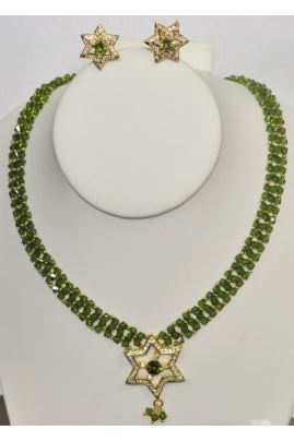 Olive-Green Swarovski Crystal Bicone 3-String Necklace Set