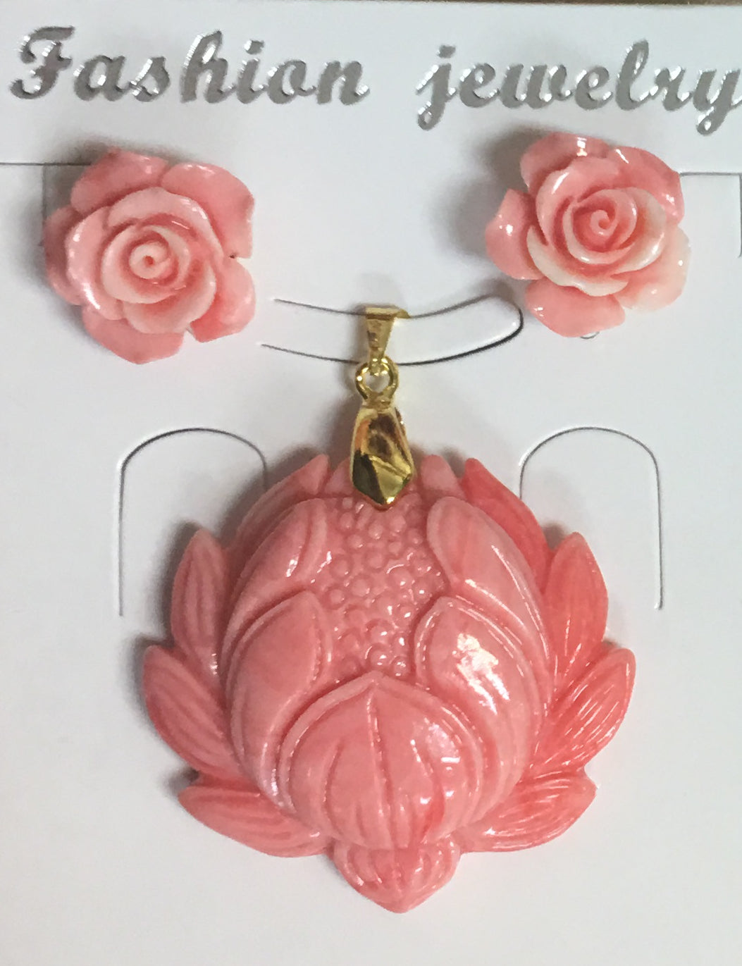 Coral Flower and Semiprecious Pendant Sets
