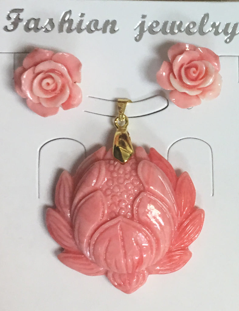 Pink Resin Lotus Pendant Set #PLF-2