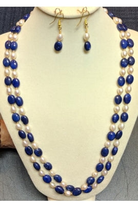 Pearl and Neelam Oval Necklace Set (20 inches long)