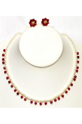 Pearl and Dangling Ruby Necklace Set