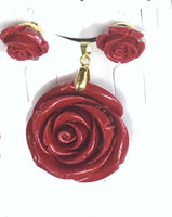 Red Resin Rose Flower Pendant Set #RRF-2