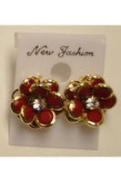 Red Rhodium Crystal 13mm Flower Earrings #CE-2