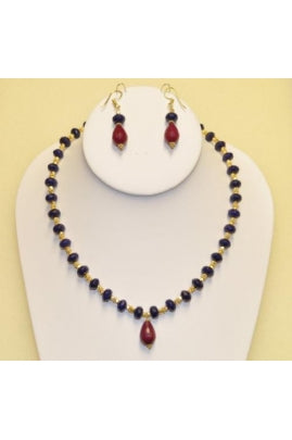 Sapphire Color Jade and Ruby Color Drop Necklace # SJRJD-1