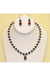 Sapphire Color Jade and Ruby Color Drop Necklace # SJRJD-1