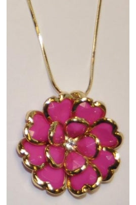 Hot Pink Rhodium Crystal Necklace #CN-1