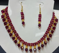 Ruby-Color Swarovski Bicone Necklace Set with 24 Kt Gold Plated Beads #RSB-1